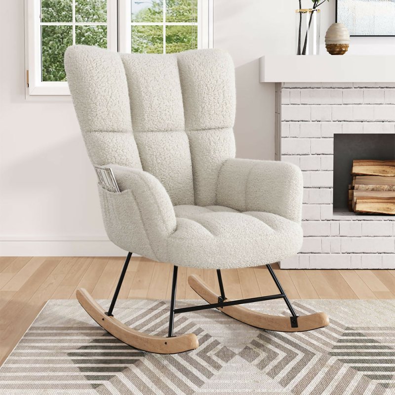 Beige Tufted Upholstered Rocking Chair - British D'sire Main image