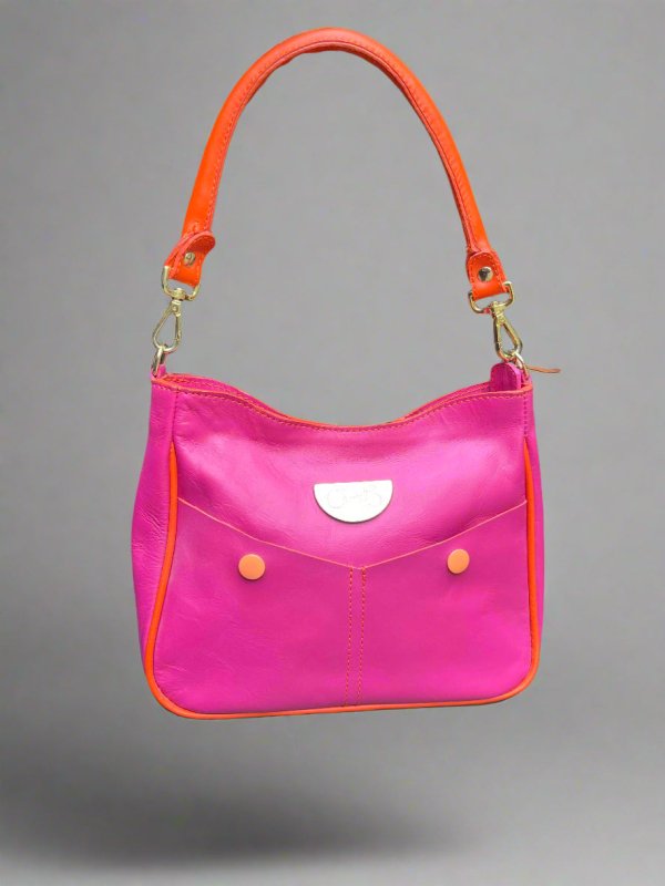 Bella - Fuchsia tumbled leather mini bag - Handbag - British D'sire
