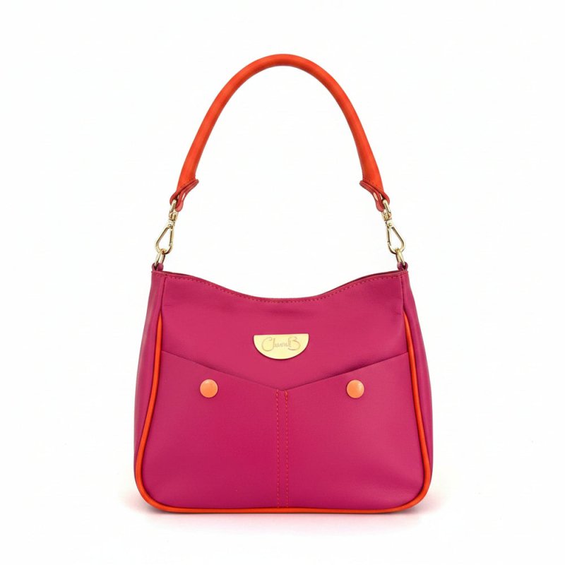 Bella - Fuchsia tumbled leather mini bag - Handbag - British D'sire