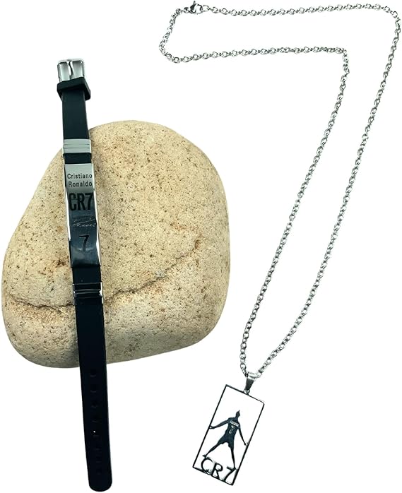BENIFILE CR7 Football Star Bracelet Pendant Necklace Set, Adjustable Stainless Steel Necklace Silicone Football Bracelet for Men Secondary image
