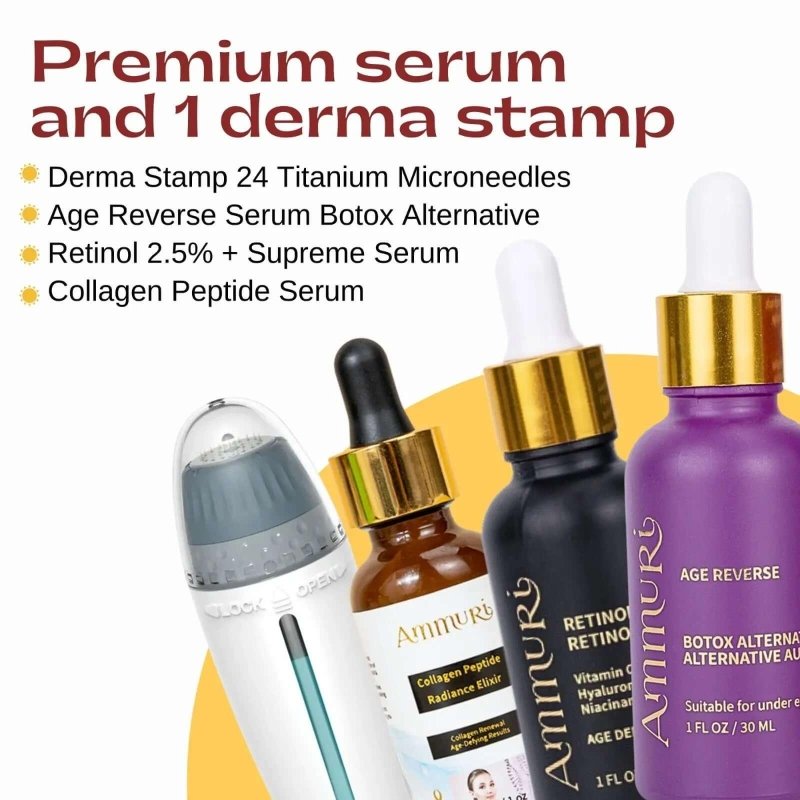 Best Retinal Serum Adjustable 0-1.5mm Derma Stamp 24 Titanium Microneedles Includes Peptide, Colligan, and Retinol Ammuri Serum Microneedling Kit for Home Use Secondary image