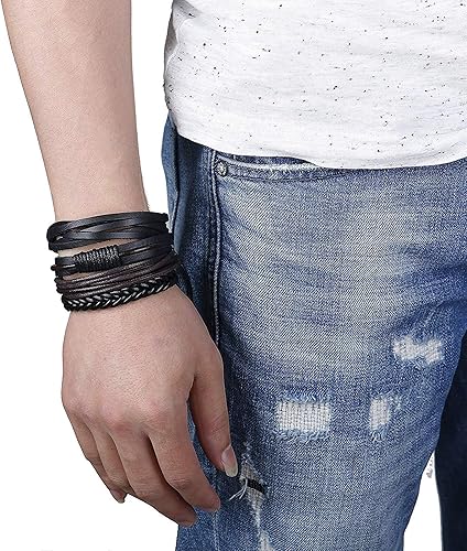BESTEEL 24 x Leather Bracelets for Men and Women Braided Rope Cuff Bracelet Tree of Life Vintage Adjustable Black Brown One Size Leather, One Size, Leather - Bracelets - British D'sire