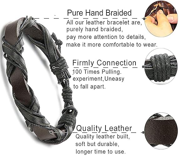 BESTEEL 24 x Leather Bracelets for Men and Women Braided Rope Cuff Bracelet Tree of Life Vintage Adjustable Black Brown One Size Leather, One Size, Leather - Bracelets - British D'sire