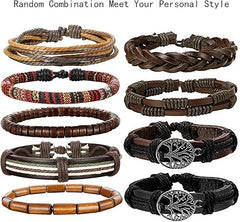 BESTEEL 24 x Leather Bracelets for Men and Women Braided Rope Cuff Bracelet Tree of Life Vintage Adjustable Black Brown One Size Leather, One Size, Leather - Bracelets - British D'sire