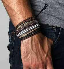 BESTEEL 24 x Leather Bracelets for Men and Women Braided Rope Cuff Bracelet Tree of Life Vintage Adjustable Black Brown One Size Leather, One Size, Leather - Bracelets - British D'sire