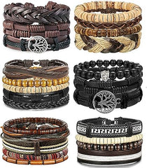 BESTEEL 24 x Leather Bracelets for Men and Women Braided Rope Cuff Bracelet Tree of Life Vintage Adjustable Black Brown One Size Leather, One Size, Leather - Bracelets - British D'sire