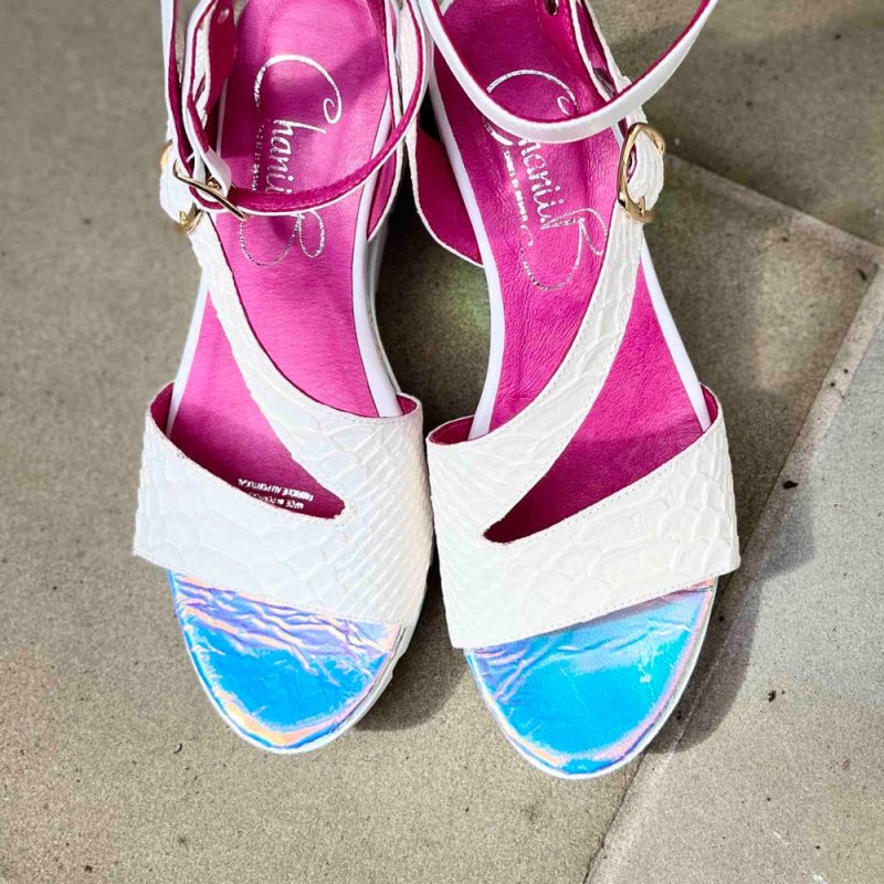 Bien - White Croc Wedge Sandal - Sandals - British D'sire