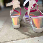 Bien - White Croc Wedge Sandal - Sandals - British D'sire
