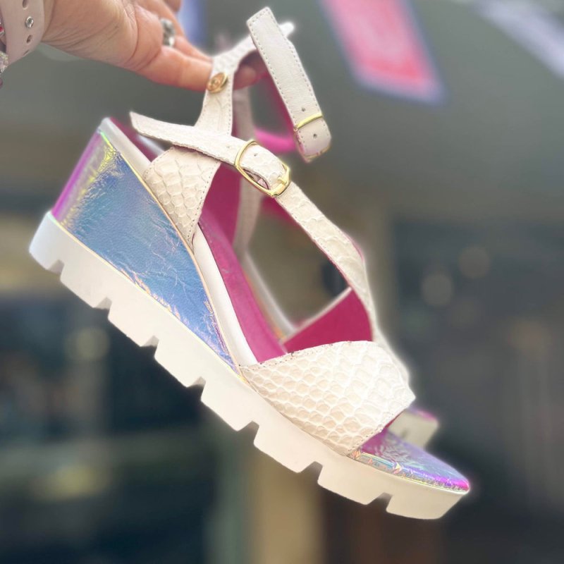 Bien - White Croc Wedge Sandal - Sandals - British D'sire