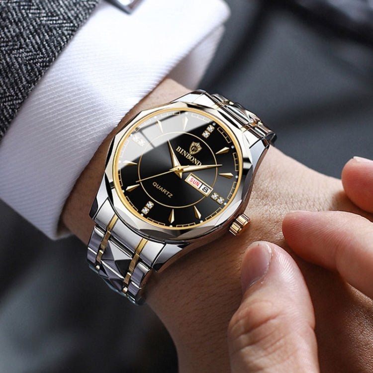 BINBOND B5552 Luminous Multifunctional Business Calendar Quartz Watch(Inter-gold-White) - British D'sire
