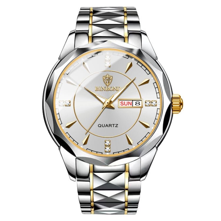 BINBOND B5552 Luminous Multifunctional Business Calendar Quartz Watch(Inter-gold-White) - British D'sire