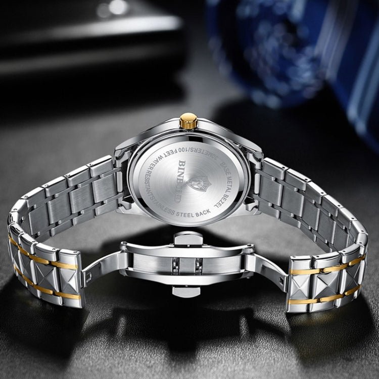 BINBOND B5552 Luminous Multifunctional Business Calendar Quartz Watch(Inter-gold-White) - British D'sire