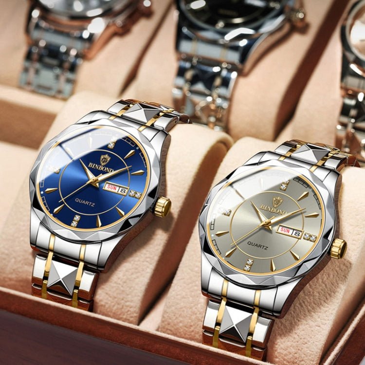 BINBOND B5552 Luminous Multifunctional Business Calendar Quartz Watch(Inter-gold-White) Secondary image