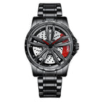BINBOND D001 3D Hollow Motorcycle Rotating Wheel Watch, Color: Black Steel-Red - British D'sire