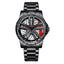 BINBOND D001 3D Hollow Motorcycle Rotating Wheel Watch, Color: Black Steel-Red - British D'sire