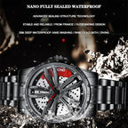 BINBOND D001 3D Hollow Motorcycle Rotating Wheel Watch, Color: Black Steel-Red - British D'sire