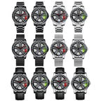 BINBOND D001 3D Hollow Motorcycle Rotating Wheel Watch, Color: Black Steel-Red - British D'sire