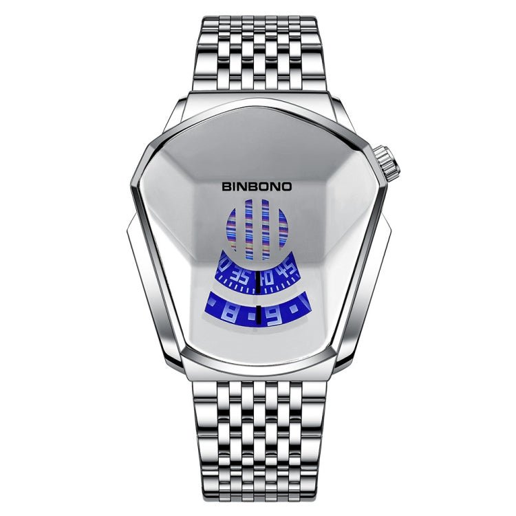 BINBOND Locomotive Concept Steel Belt Watch Men Live Black Technology Watch(White Steel White Face) - British D'sire Main image