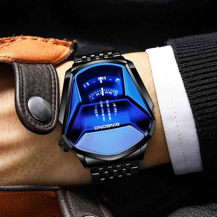 BINBOND Locomotive Concept Watch Men Live Black Technology Watch(White Net Belt-White Steel-Blue Face) - British D'sire