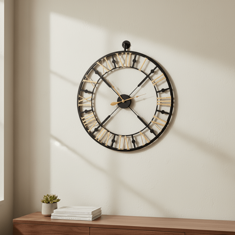 Black And Gold Skeleton Clock Home Wall Decor - Clocks - British D'sire
