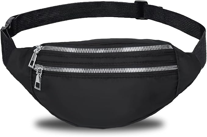 Black Bum Bag Fashion Waist Pack Bumbag for Women Men Lightweight Fanny Pack with 2 Zip Pockets & Adjustable Strap, Large Belt Bag for Dog Walking Running Hiking Jogging - Hiking Waist Packs - British D'sire Main image