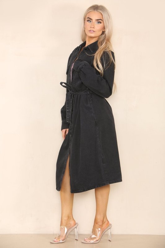 Black Denim Belted Dress – Effortlessly Chic for Every Occasion - Dresses - British D'sire