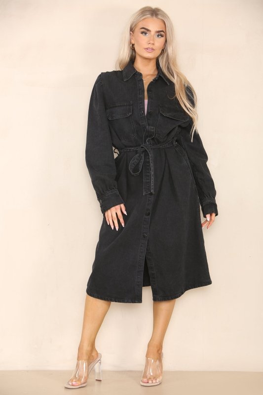 Black Denim Belted Dress – Effortlessly Chic for Every Occasion - Dresses - British D'sire