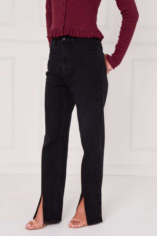Black Front - Slit Straight Leg Jeans — Flattering, Modern & Effortlessly Chic - Jeans - British D'sire
