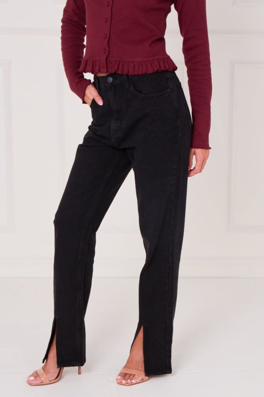 Black Front - Slit Straight Leg Jeans — Flattering, Modern & Effortlessly Chic - Jeans - British D'sire