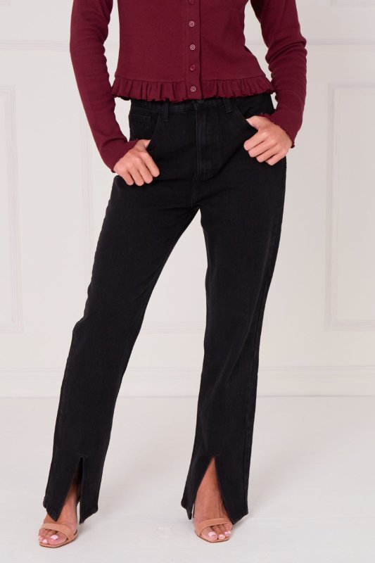 Black Front - Slit Straight Leg Jeans — Flattering, Modern & Effortlessly Chic - Jeans - British D'sire