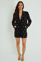 Black Heart Sequin Blazer Dress – Zip Front Structured Mini - Blazer - British D'sire
