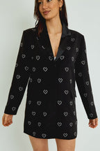 Black Heart Sequin Blazer Dress – Zip Front Structured Mini - Blazer - British D'sire