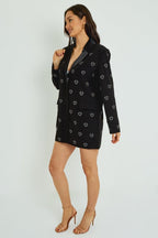 Black Heart Sequin Blazer Dress – Zip Front Structured Mini - Blazer - British D'sire
