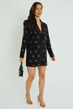 Black Heart Sequin Blazer Dress – Zip Front Structured Mini - Blazer - British D'sire