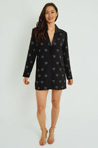 Black Heart Sequin Blazer Dress – Zip Front Structured Mini - Blazer - British D'sire