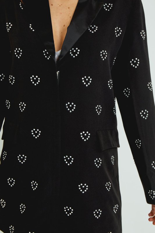 Black Heart Sequin Blazer Dress – Zip Front Structured Mini - Blazer - British D'sire