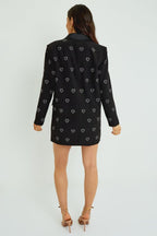 Black Heart Sequin Blazer Dress – Zip Front Structured Mini - Blazer - British D'sire