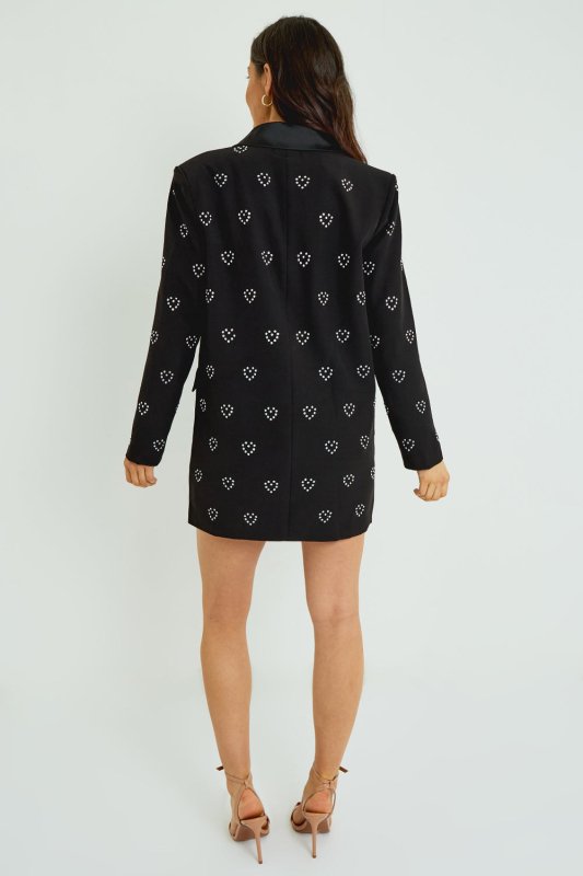 Black Heart Sequin Blazer Dress – Zip Front Structured Mini - Blazer - British D'sire