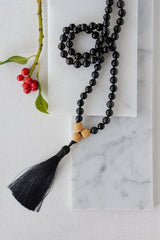 Black Obsidian 108 Mala Bead Prayer Necklace with Tassel - Necklaces - British D'sire