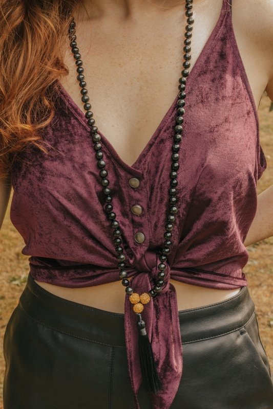 Black Obsidian 108 Mala Bead Prayer Necklace with Tassel - Necklaces - British D'sire