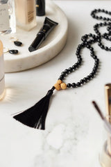 Black Obsidian 108 Mala Bead Prayer Necklace with Tassel - Necklaces - British D'sire