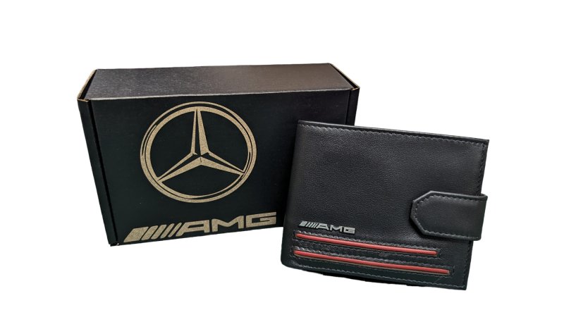 Black Red Elite Genuine Leather, Mercedes AMG Wallet with Rfid Blocker Gift Boxed - British D'sire