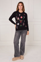 Black Sequin “NOEL” Christmas Jumper – Festive Embellished Knit - Jumper - British D'sire