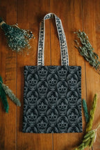 Black Skull Print Cotton Shopper Tote Bag by Xander Kostroma - Handbags - British D'sire