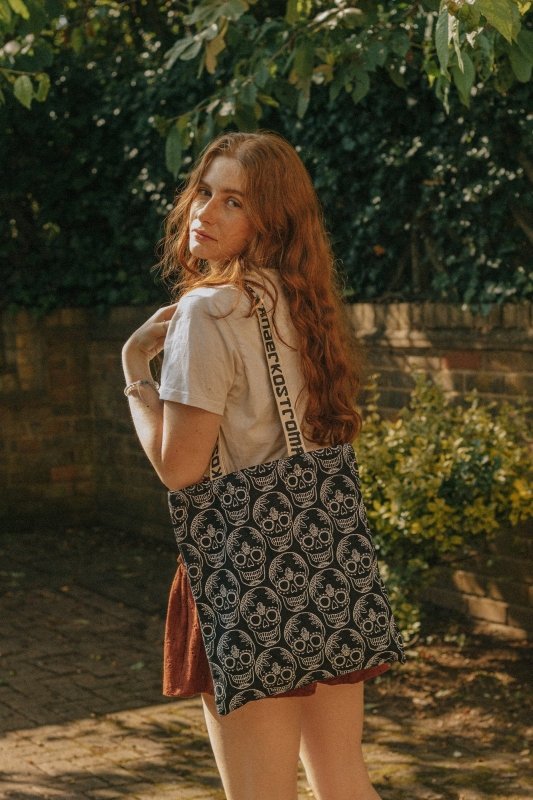 Xander Kostroma Black Skull Print Cotton Shopper Tote Bag –38 cm *35 cm *60 cm Stylish, Eco-Friendly, Spacious Design for Everyday Use Secondary image