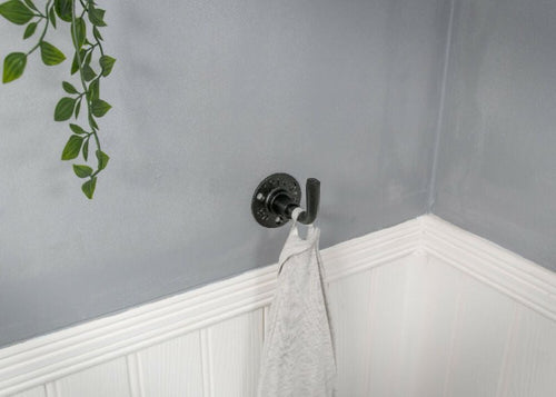 Black wrought iron towel hook bathroom towel hanger - Churchill