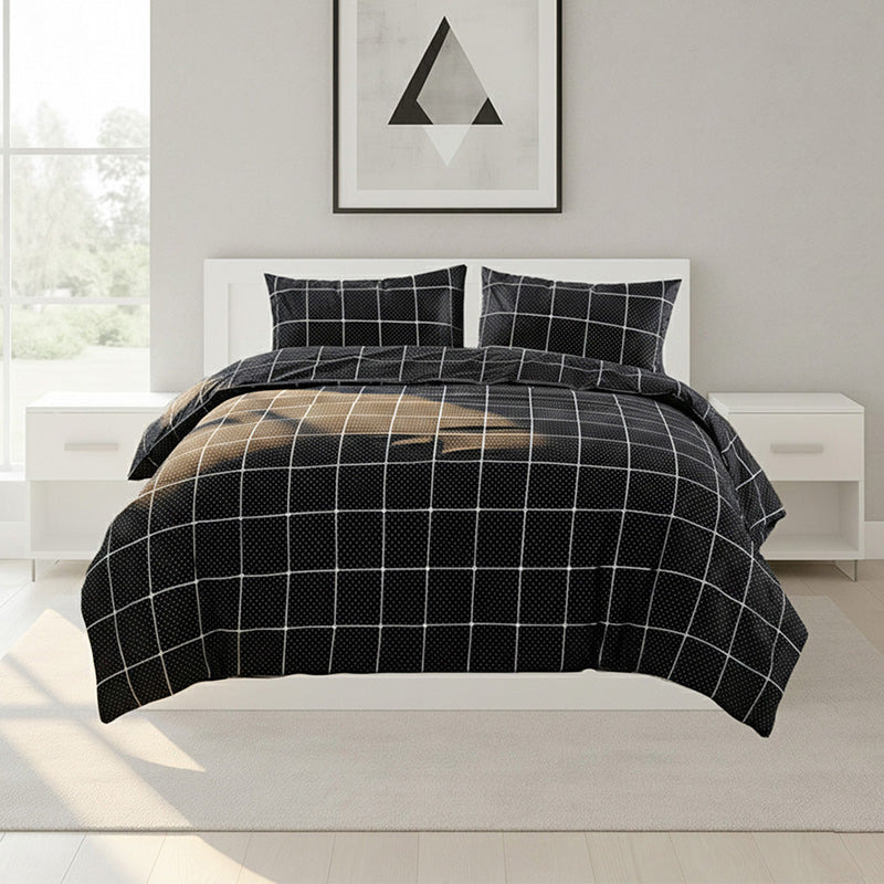 Box Dot Pattern Duvet Cover Set Soft Easy Care Contemporary Bedding - Super King - Grey