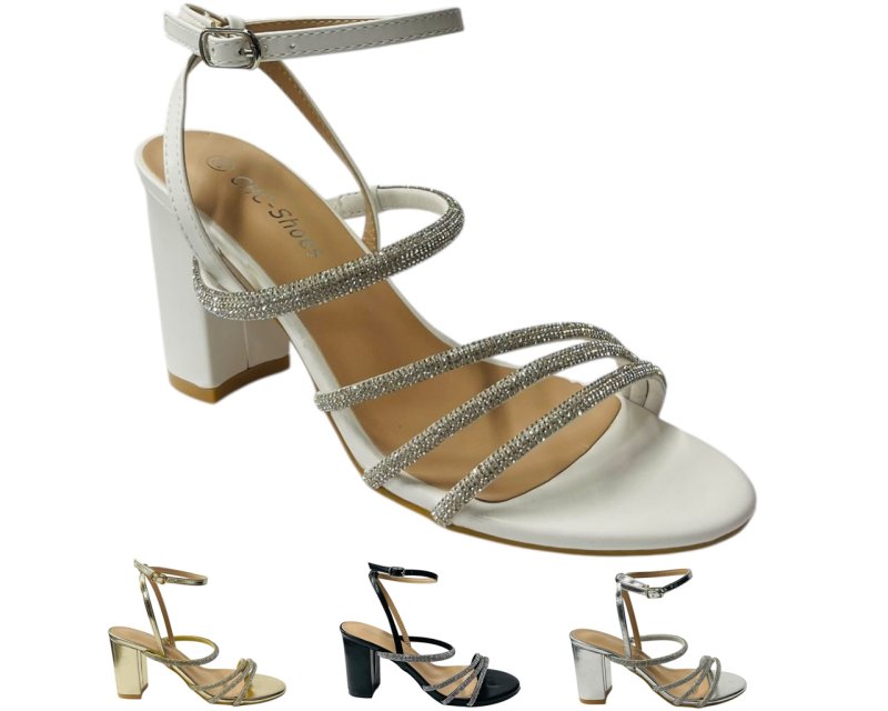 Block Heel Diamante Strappy Shoes - Heels - British D'sire Main image