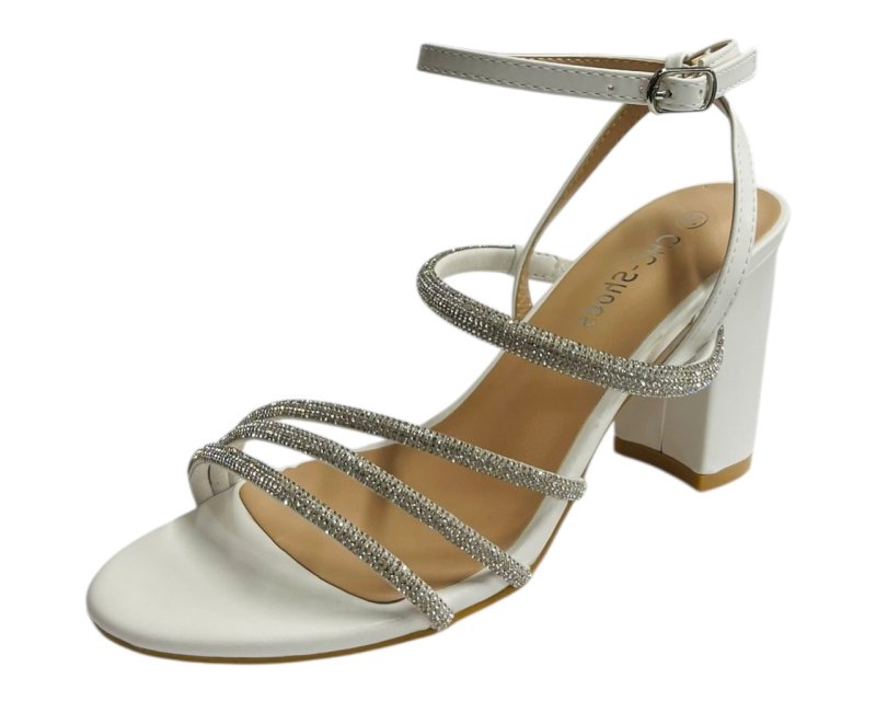Block Heel Diamante Strappy Shoes - Heels - British D'sire