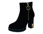 Block Heel Faux Suede Zip Ankle Boots - Boots - British D'sire